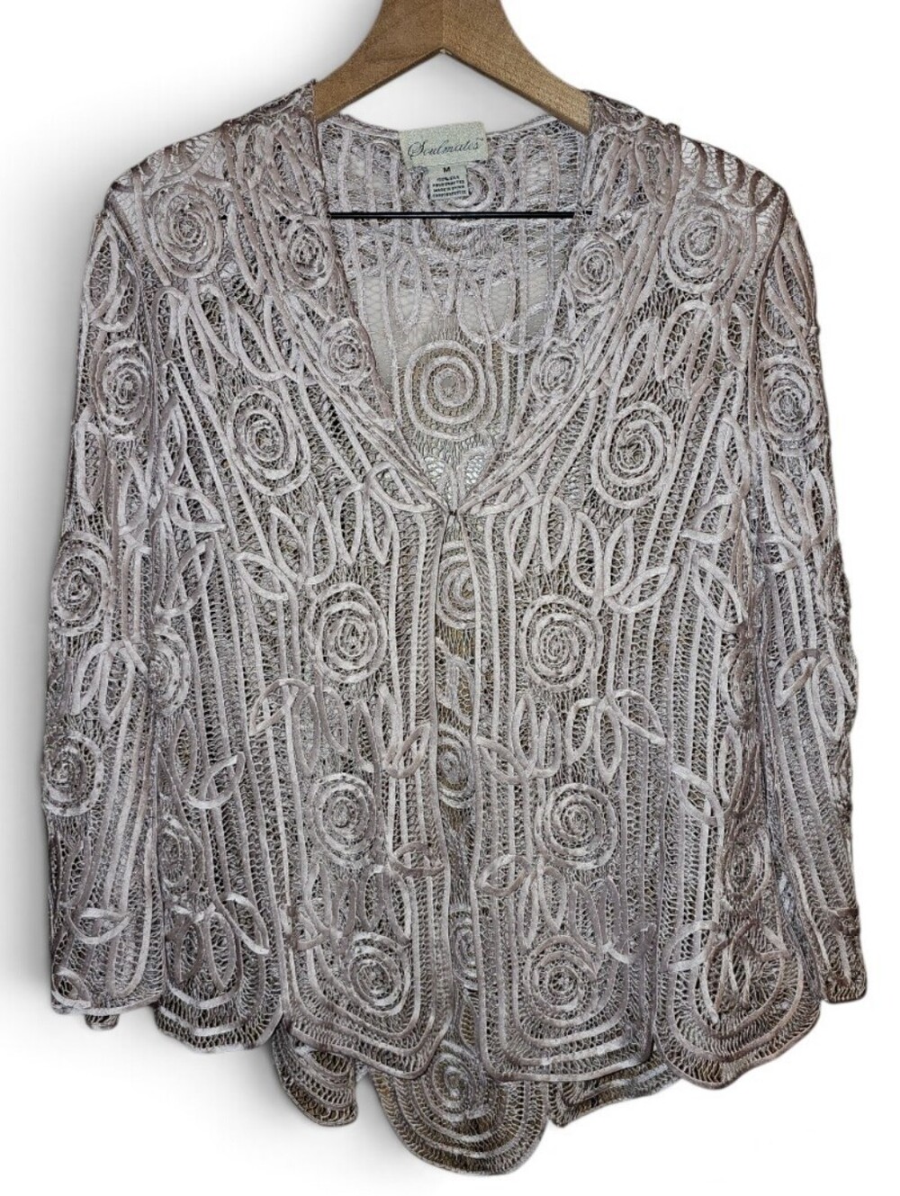 SOULMATES Silk Ribbon Embroidered Rhinestone Collared Formal Jacket - Medium